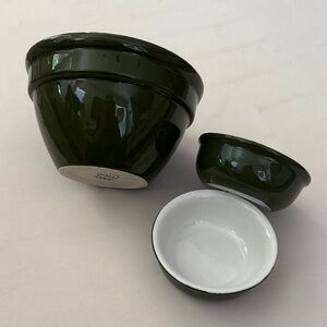 3 Hall Pottery Forest Green Bowls 1093 and 412
